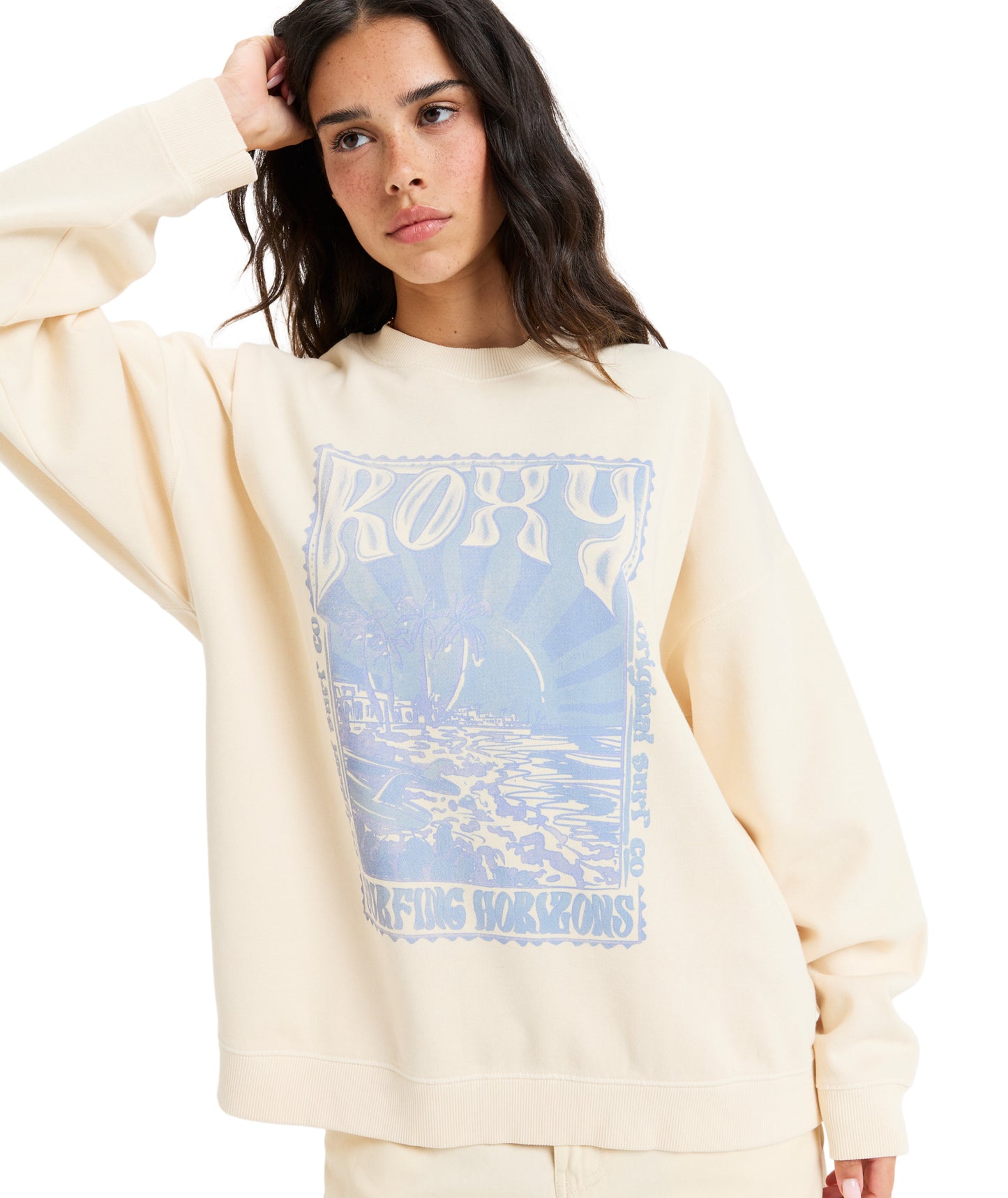 Roxy Lineup Oversized Crew in PARCHMENT