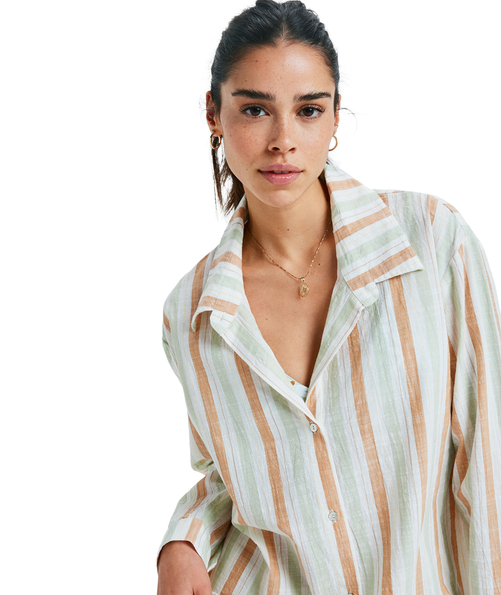 Roxy New Blue Riptide in LAUREL GREEN CARVER STRIPE SWI