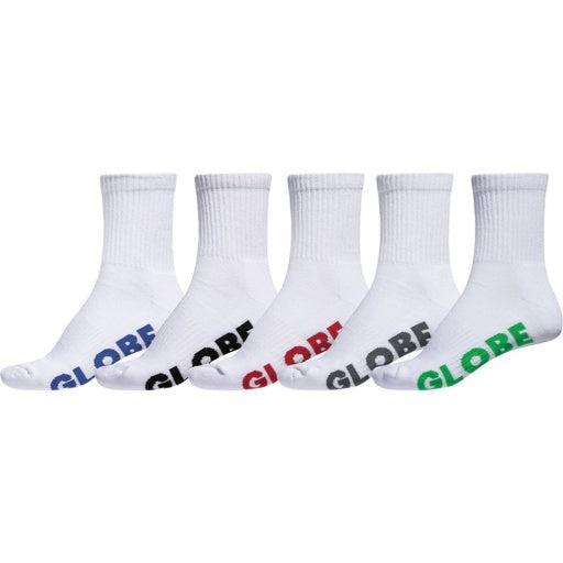 Globe Stealth Crew Sock 5 Pack in WHITE