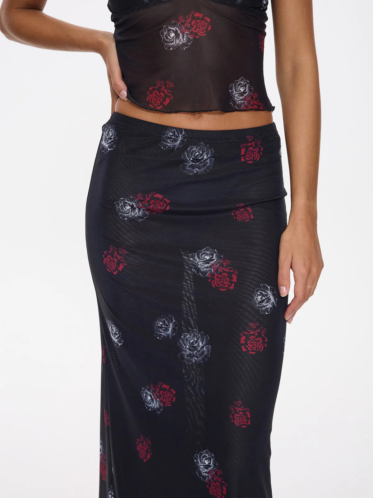 Thrills Co Perfect Illusion Mesh Maxi Skirt - Black