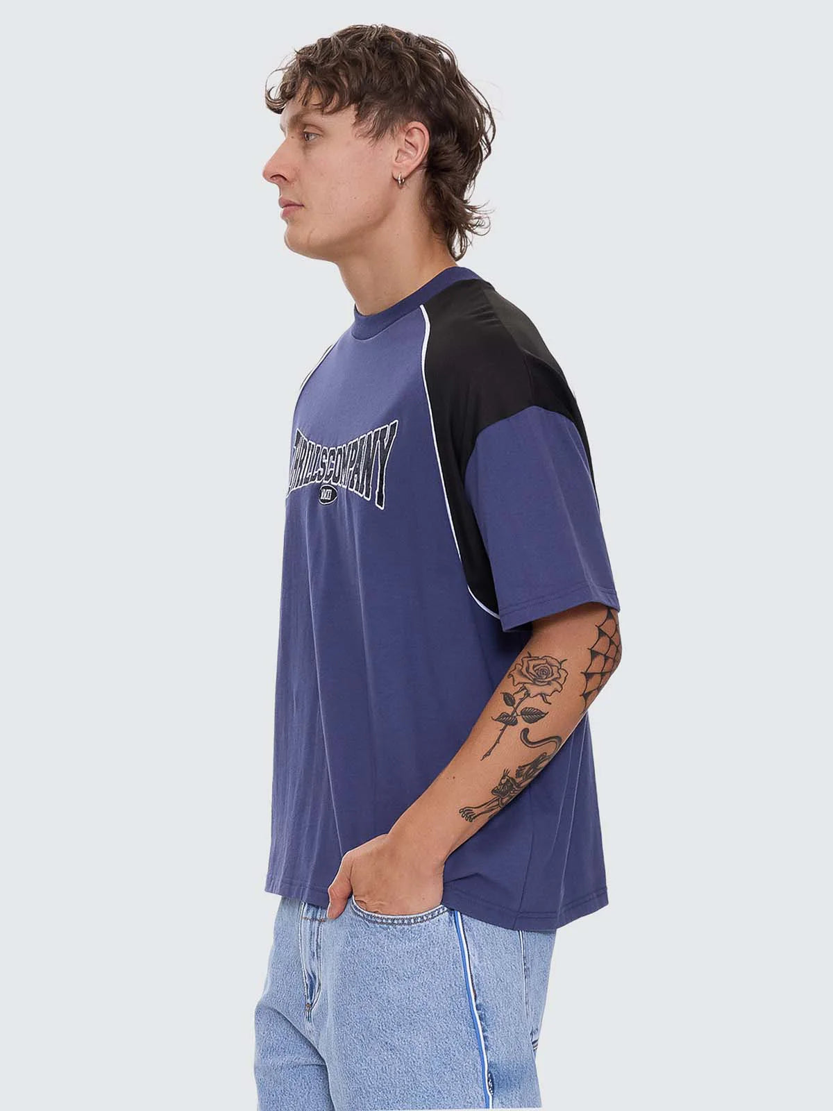 Thrills Co Stakes Are High Box Fit Oversize Tee - Guardian Navy