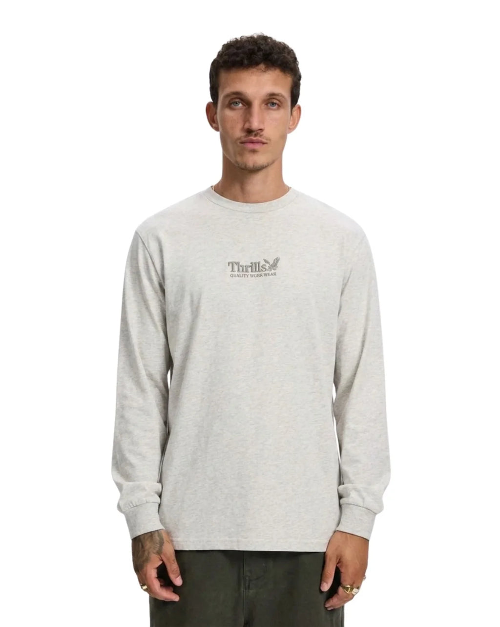 Thrills Co Thrills Workwear Embro Long Sleeve Merch Tee - Snow Marle