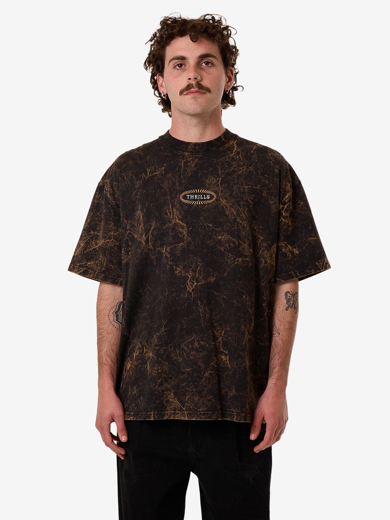 Thrills Vanished Embro Box Fit Oversize Tee - Black Falcon in Black Falcon