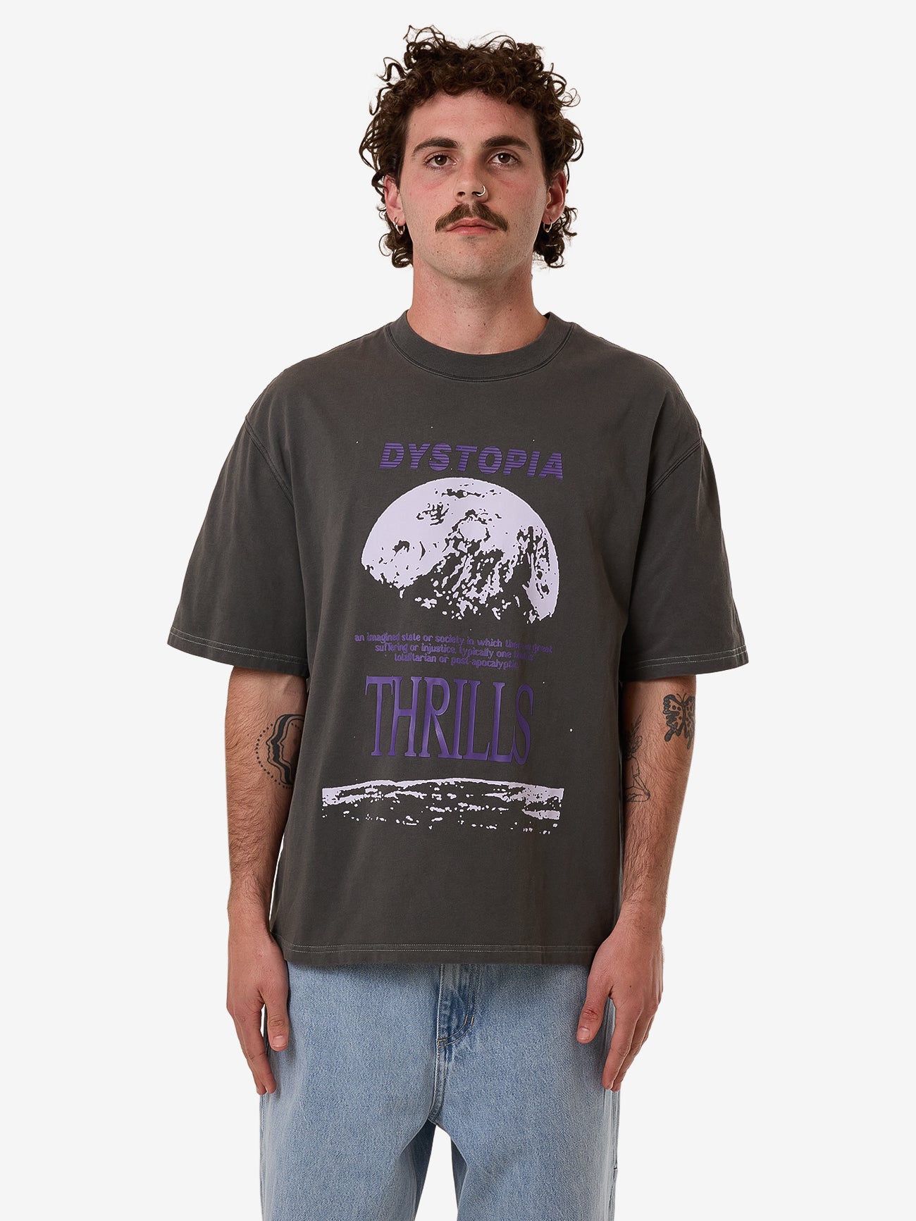 Thrills Dystopia Box Fit Oversize Short Tee - Merch Black in Merch Black