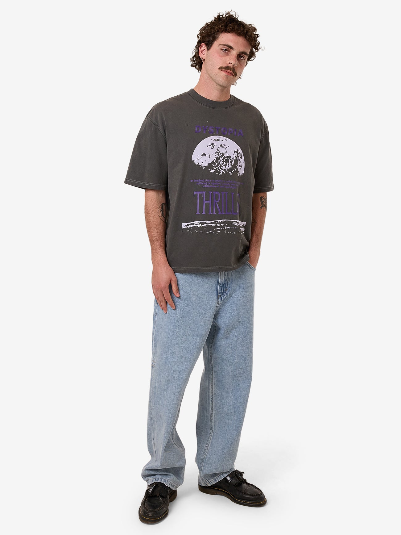 Thrills Dystopia Box Fit Oversize Short Tee - Merch Black in Merch Black