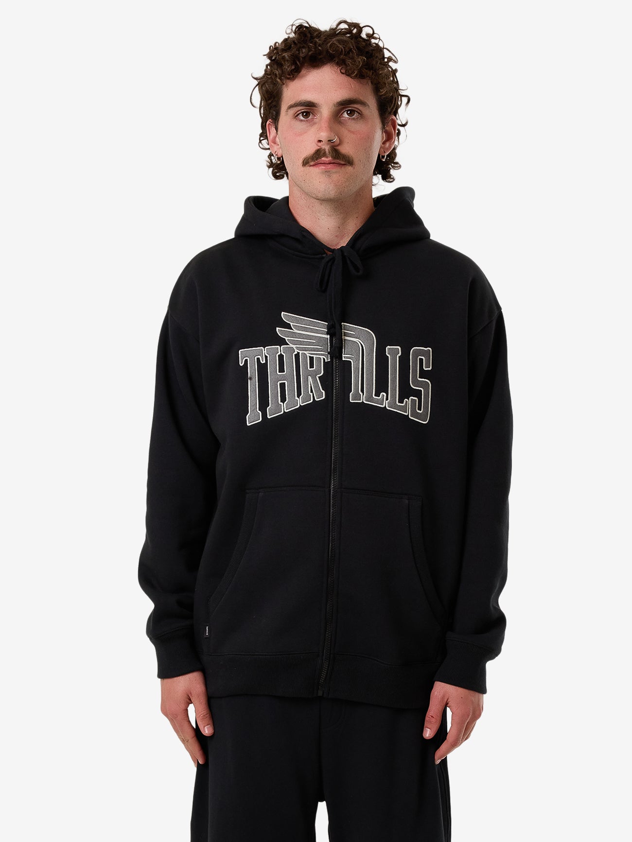 Thrills Born To Fly Zip Hood Fleece - Washed Black in Washed Black