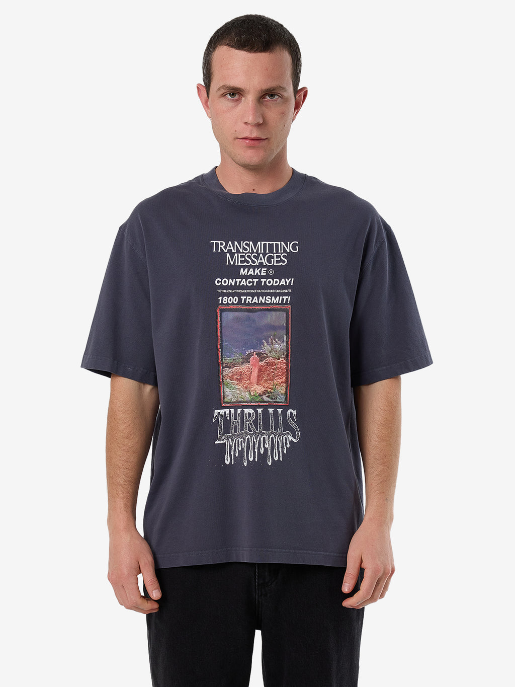 Thrills 1 800 Transmit Box Fit Oversize Tee - Ebony in Ebony