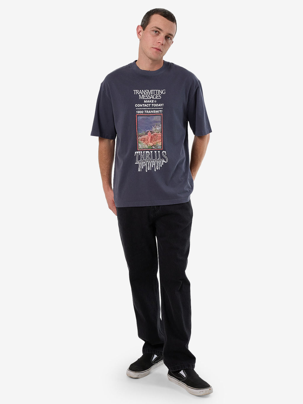 Thrills 1 800 Transmit Box Fit Oversize Tee - Ebony in Ebony