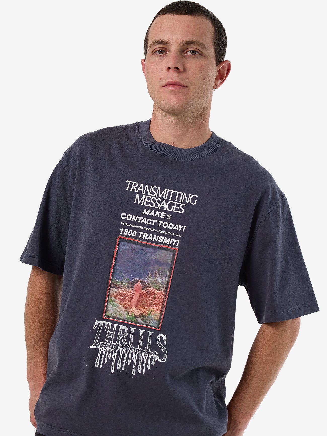 Thrills 1 800 Transmit Box Fit Oversize Tee - Ebony in Ebony