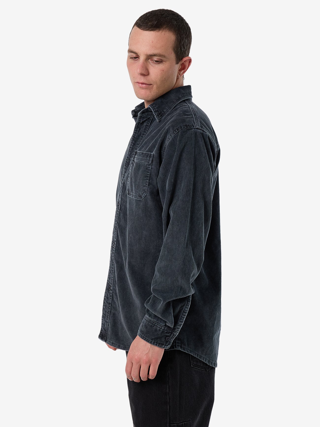 Thrills Thrills Union Cord Work Long Sleeve Shirt - Ebony in Ebony