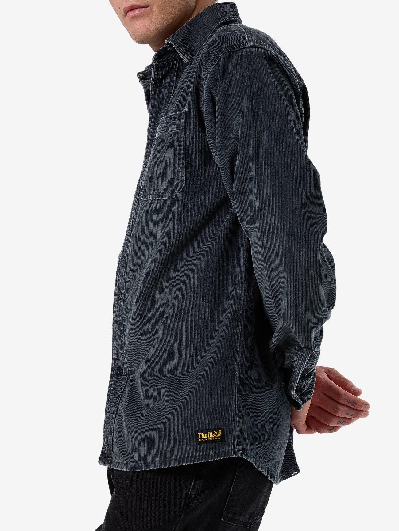 Thrills Thrills Union Cord Work Long Sleeve Shirt - Ebony in Ebony