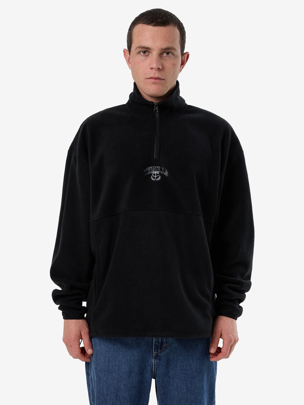 Thrills Legacy Wreath Quarter Zip Polar Fleece - Black in Black