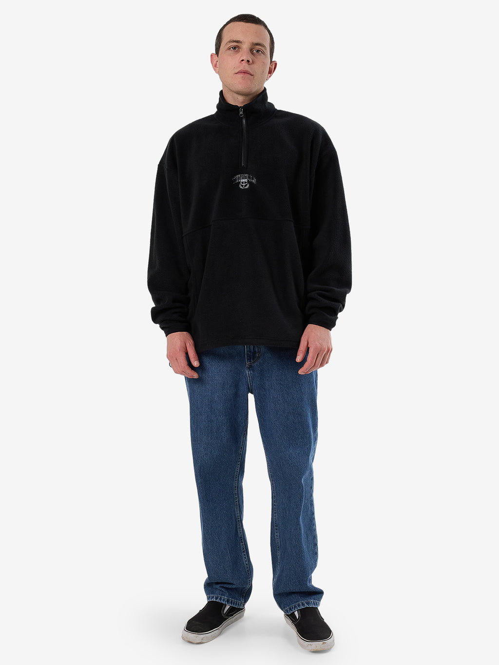 Thrills Legacy Wreath Quarter Zip Polar Fleece - Black in Black