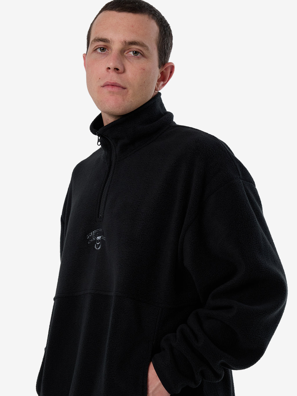 Thrills Legacy Wreath Quarter Zip Polar Fleece - Black in Black