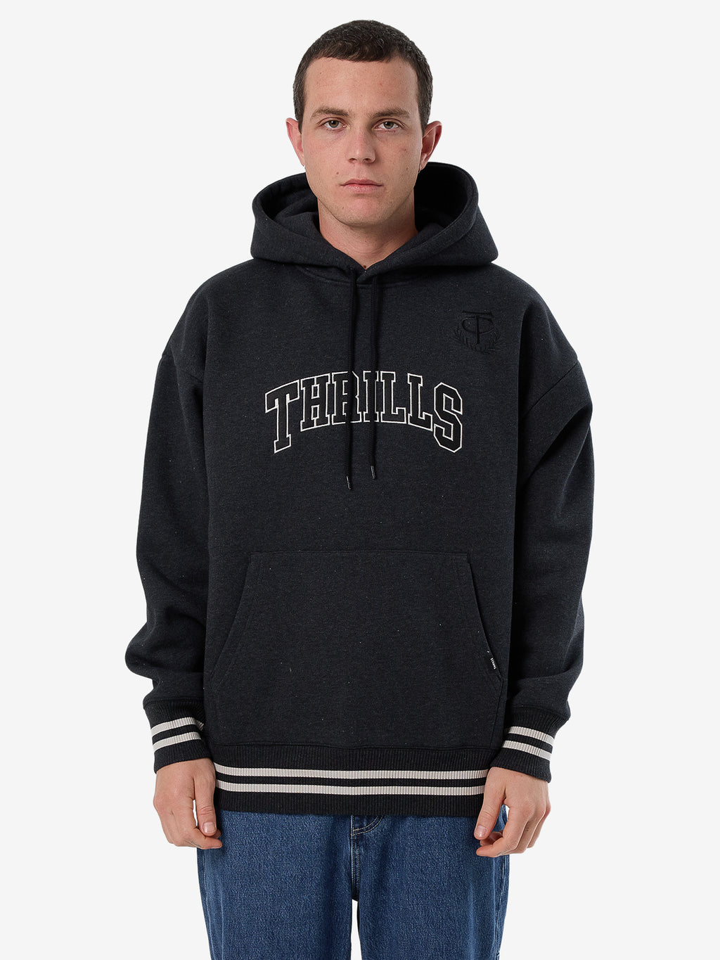 Thrills Legacy Slouch Pull On Hood - Black Marle in Black Marle