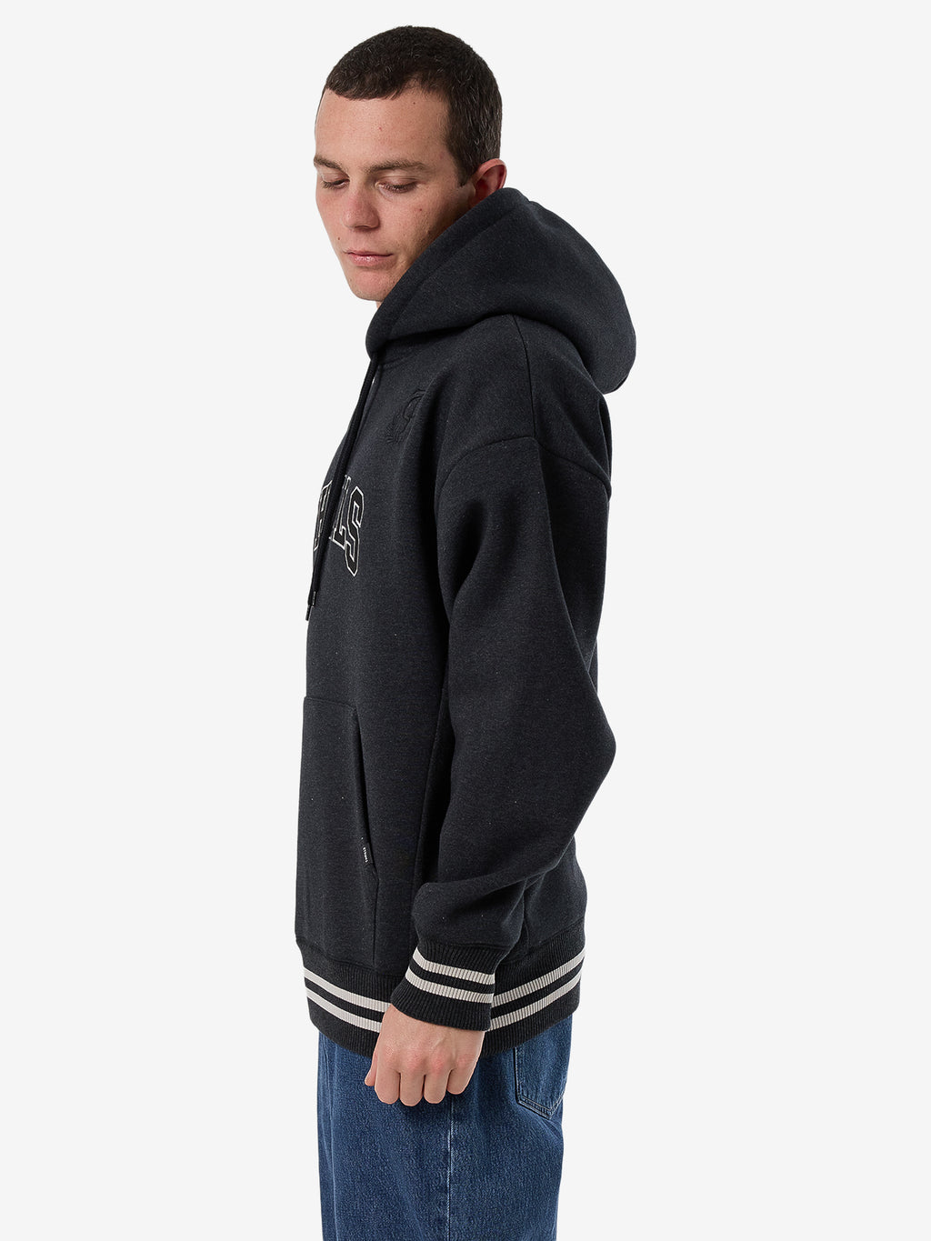 Thrills Legacy Slouch Pull On Hood - Black Marle in Black Marle