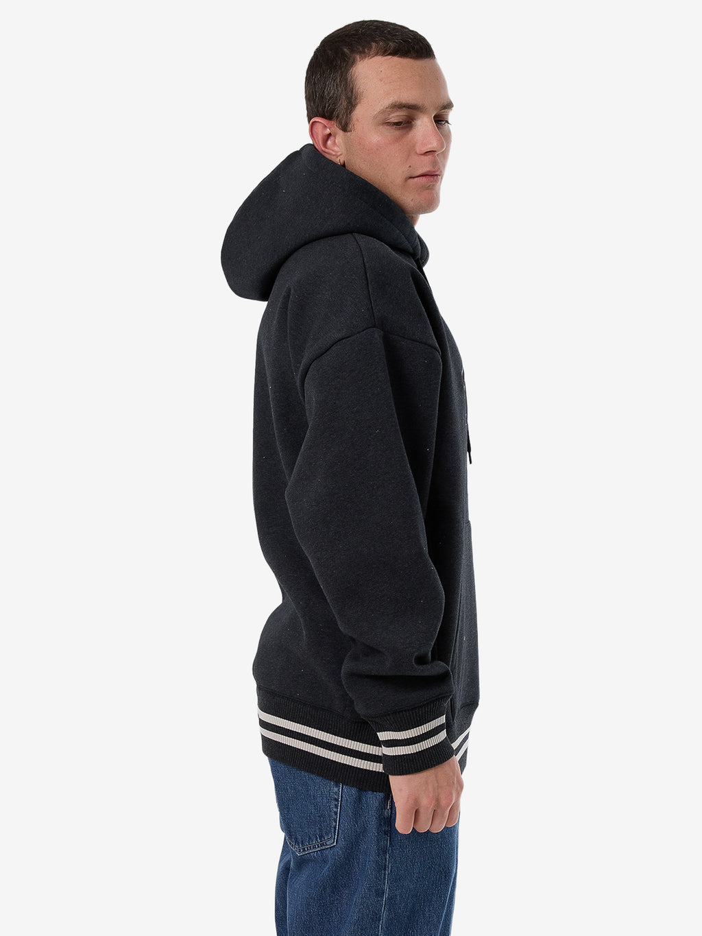 Thrills Legacy Slouch Pull On Hood - Black Marle in Black Marle