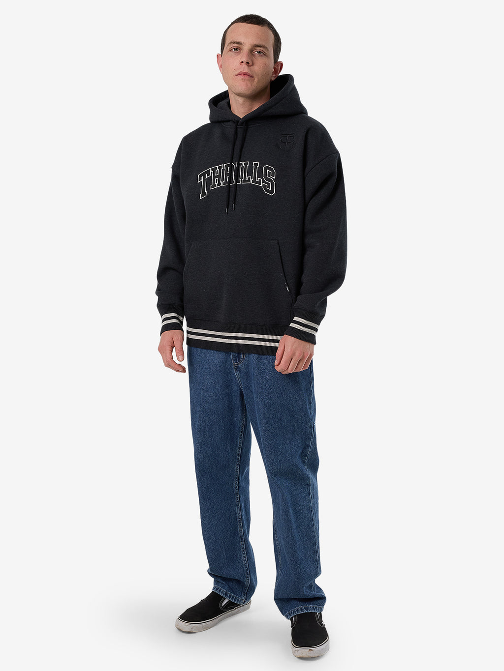 Thrills Legacy Slouch Pull On Hood - Black Marle in Black Marle