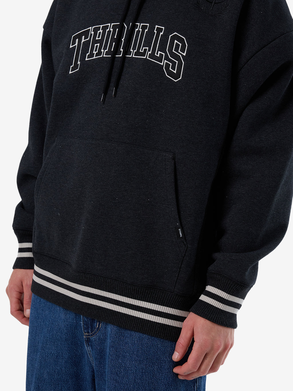 Thrills Legacy Slouch Pull On Hood - Black Marle in Black Marle