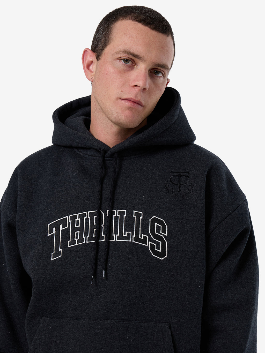 Thrills Legacy Slouch Pull On Hood - Black Marle in Black Marle