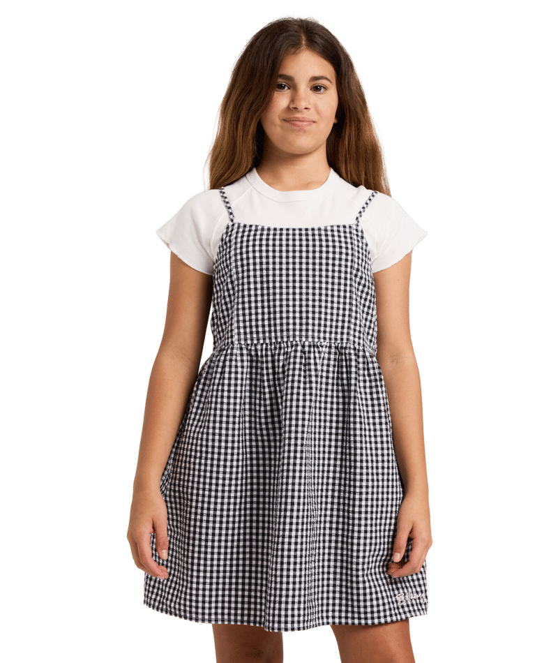 Billabong Gingham Crush Dress in BLACK WHITE