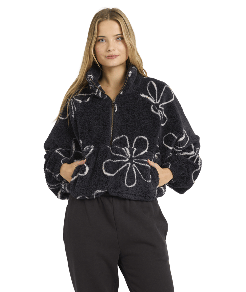 Billabong Good Life Half Zip Crew in BLACK SANDS