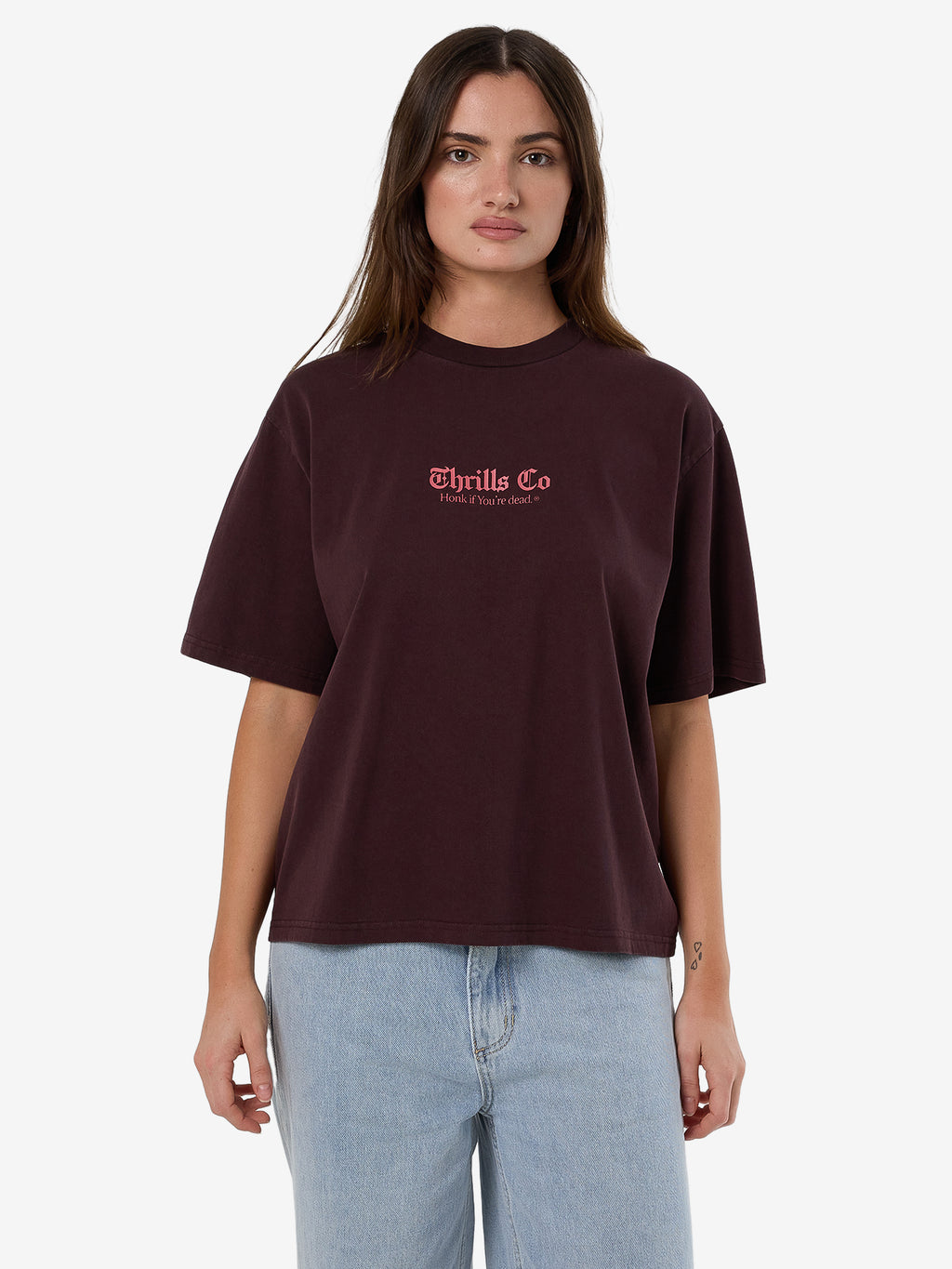 Thrills Lighten Up Square Tee - Deep Plum in Deep Plum