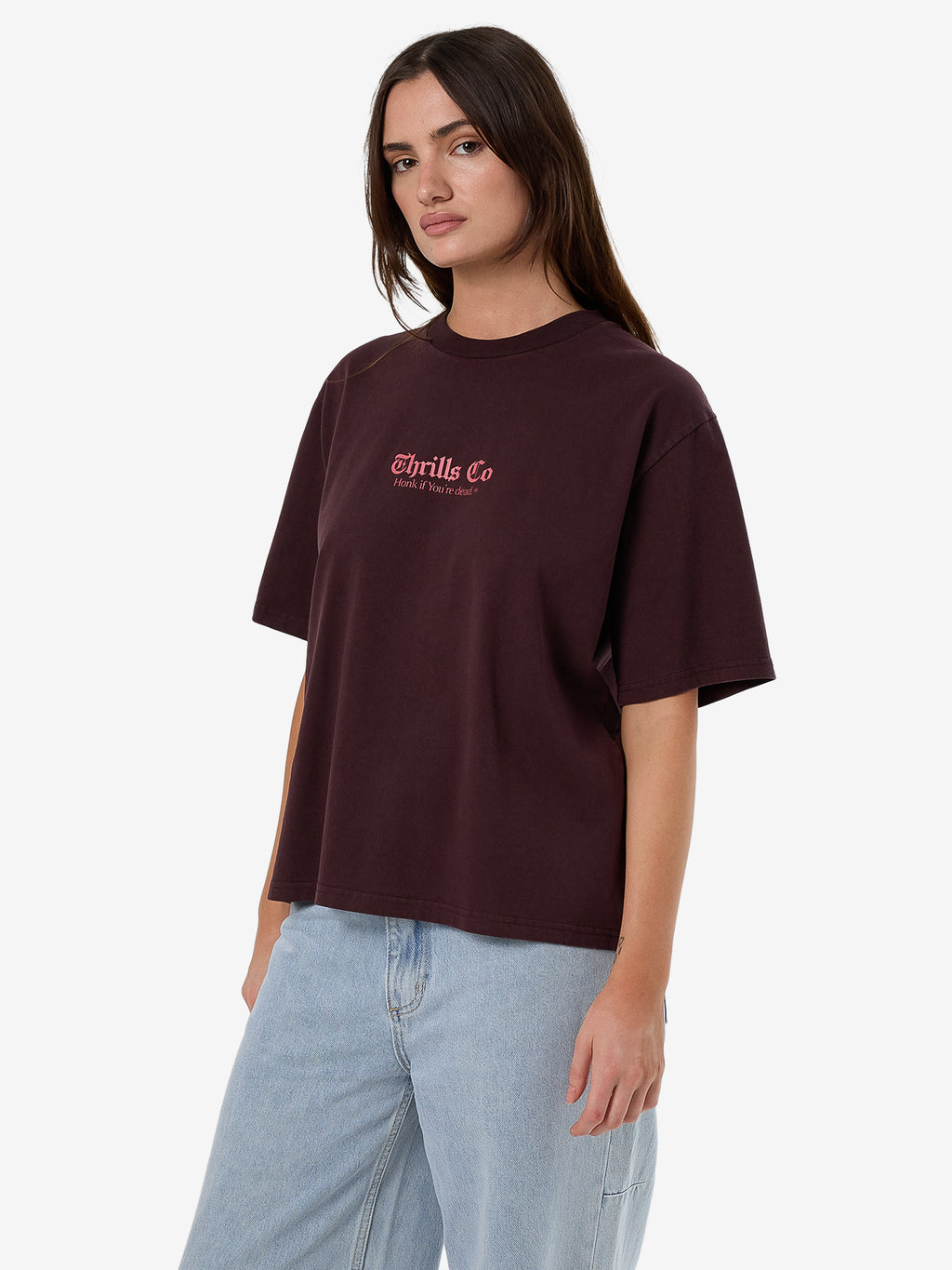 Thrills Lighten Up Square Tee - Deep Plum in Deep Plum