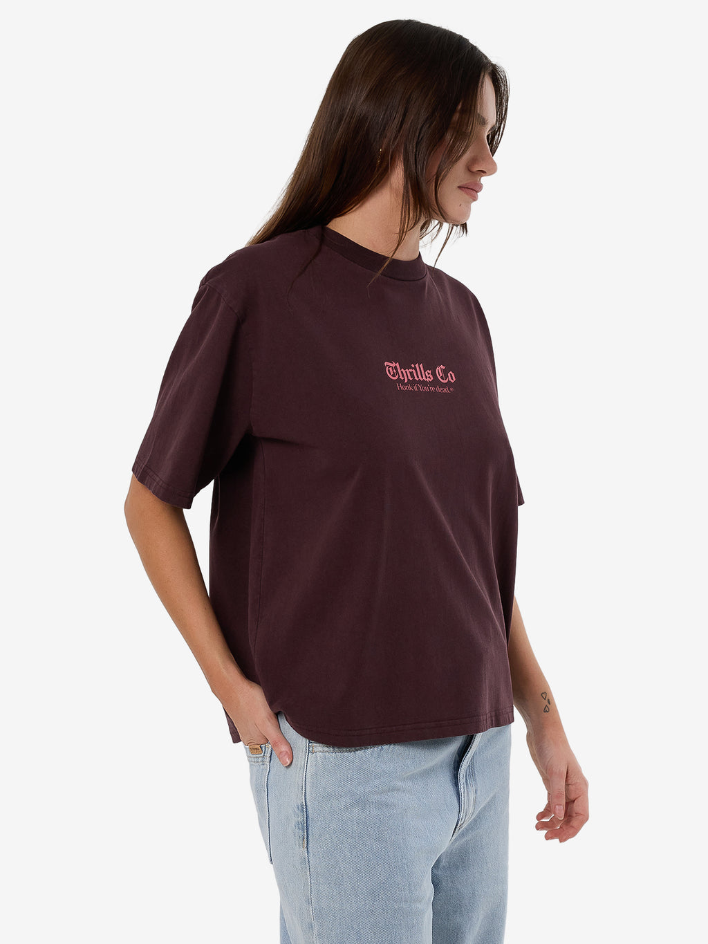 Thrills Lighten Up Square Tee - Deep Plum in Deep Plum