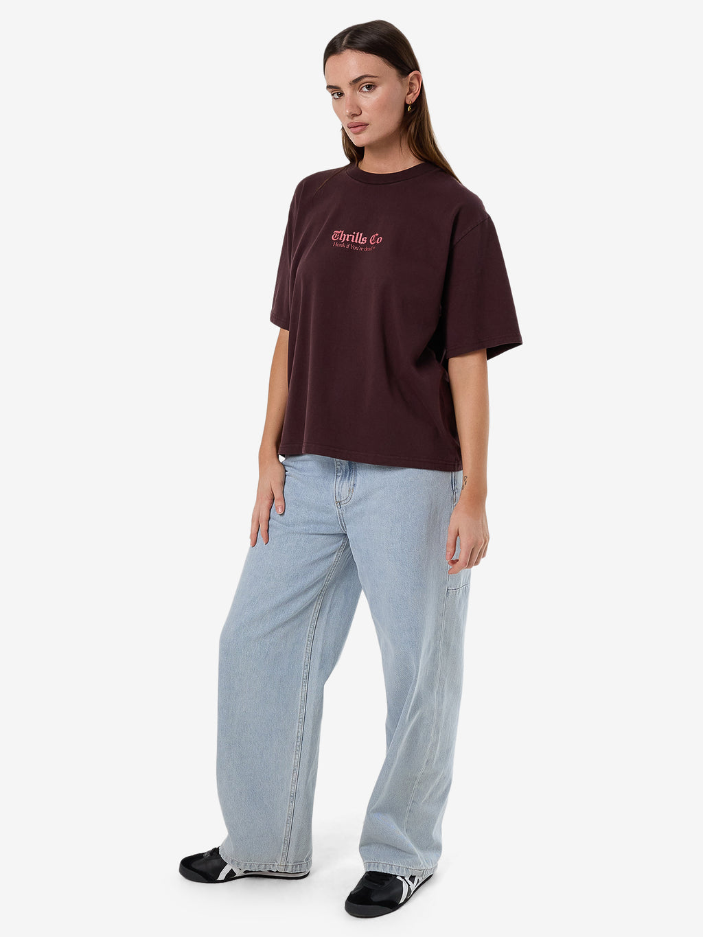 Thrills Lighten Up Square Tee - Deep Plum in Deep Plum