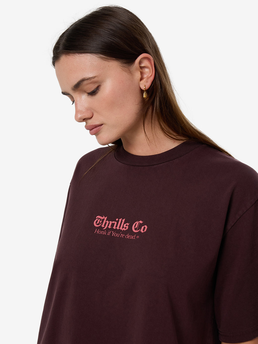 Thrills Lighten Up Square Tee - Deep Plum in Deep Plum