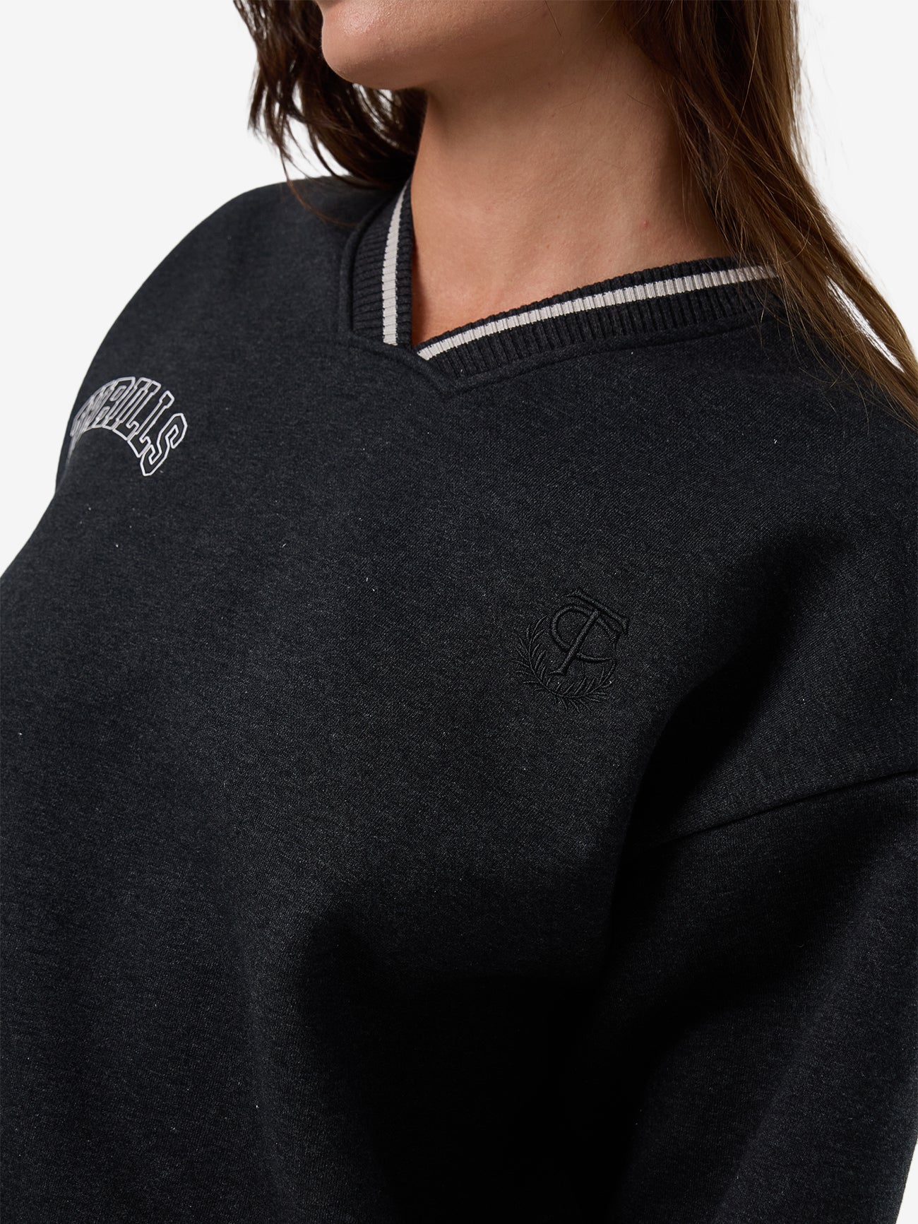 Thrills Legacy V Neck Fleece - Black Marle in Black Marle