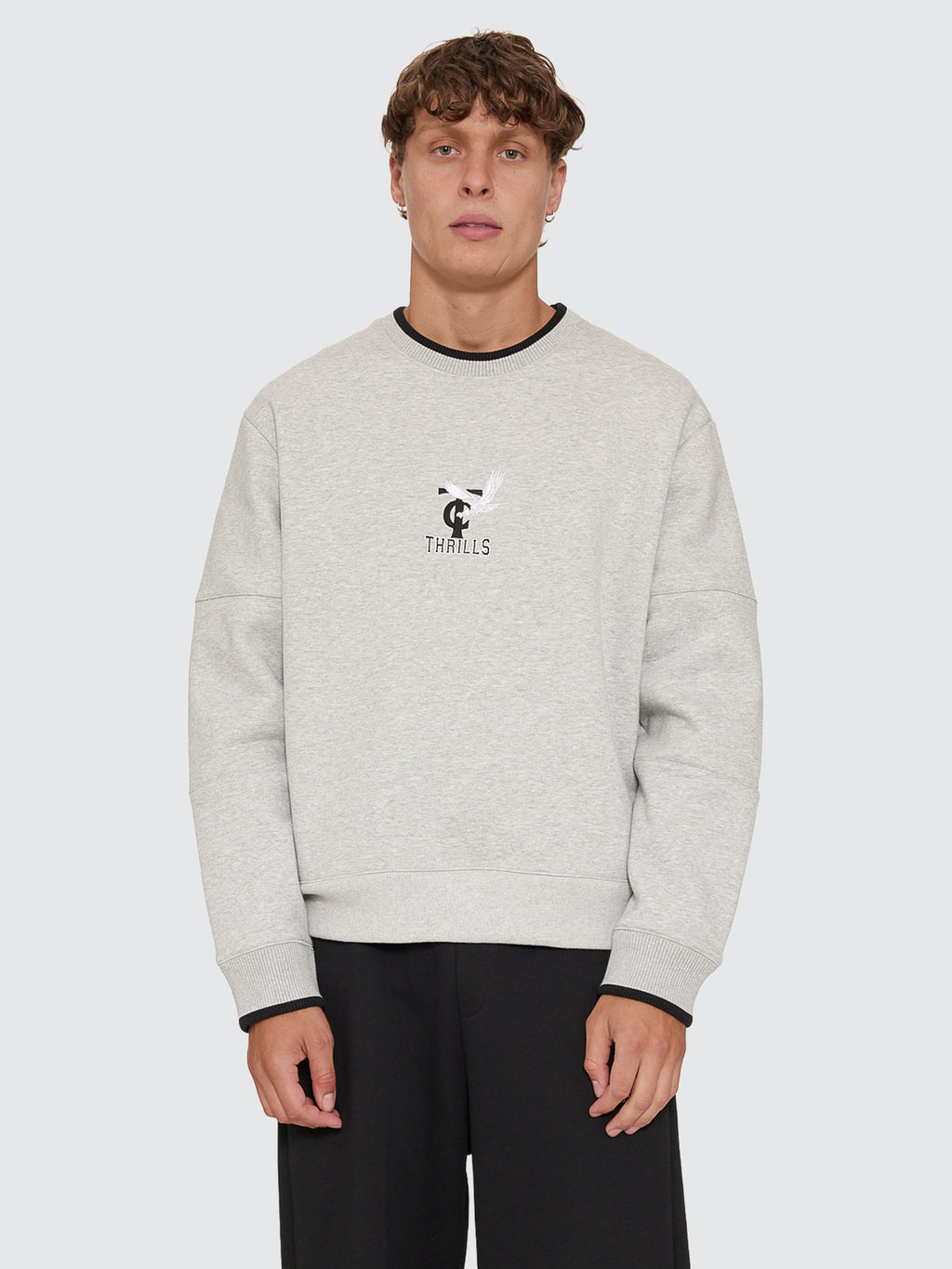 Thrills Co A Grade Box Crop Crew - Grey Marle in Grey Marle