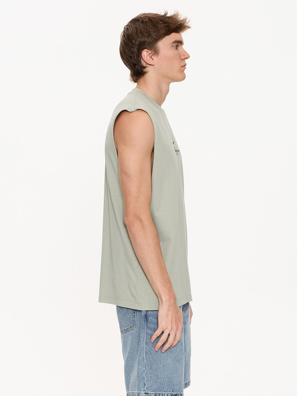 Thrills Co A Haven For The Restless Merch Fit Muscle Tee - Dirty Sage in Dirty Sage