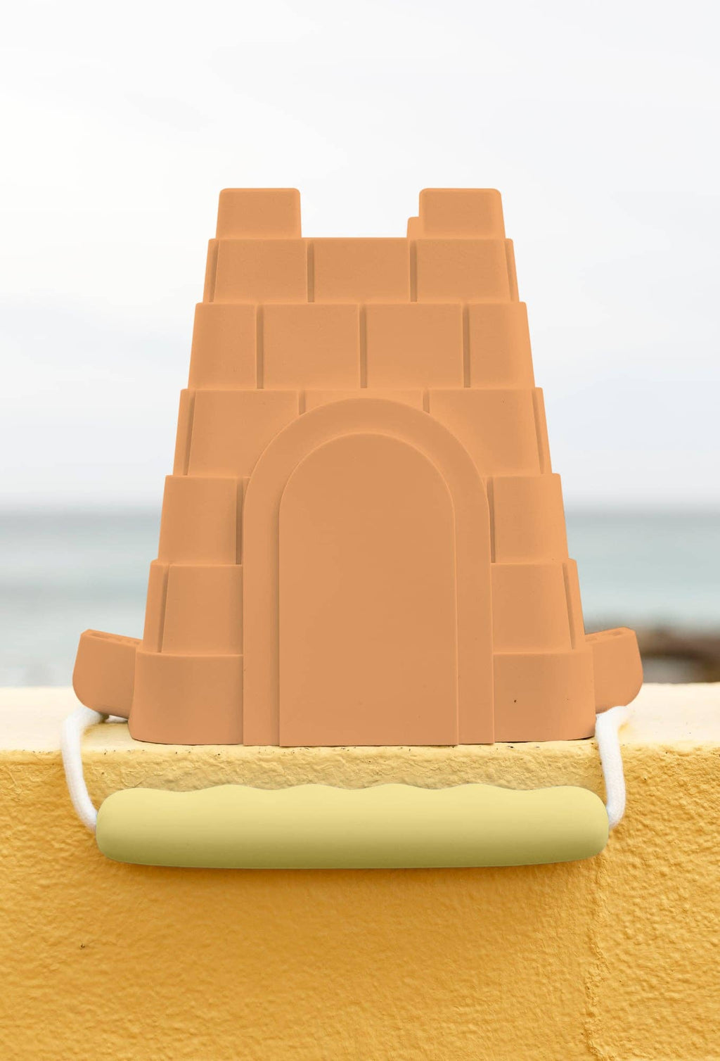 Coast Kids Silicone Beach Bucket - Clovelly Castle in tan with sage handle