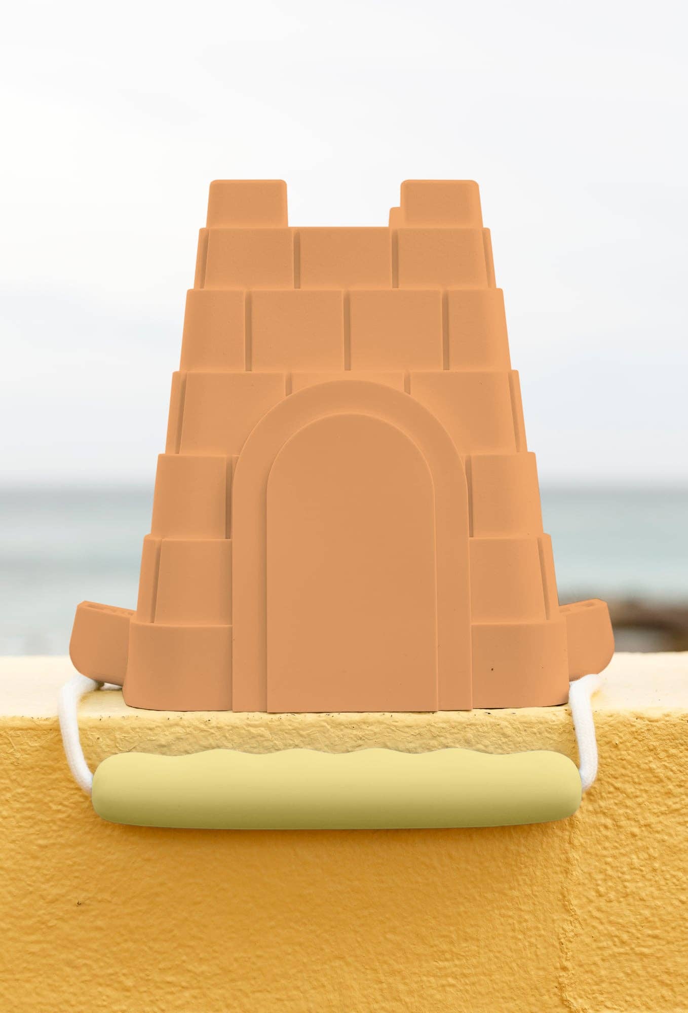 Coast Kids Silicone Beach Bucket - Clovelly Castle in tan with sage handle