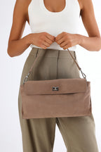 Billini VELA SHOULDER BAG in FOSSIL SUEDE-SILVER