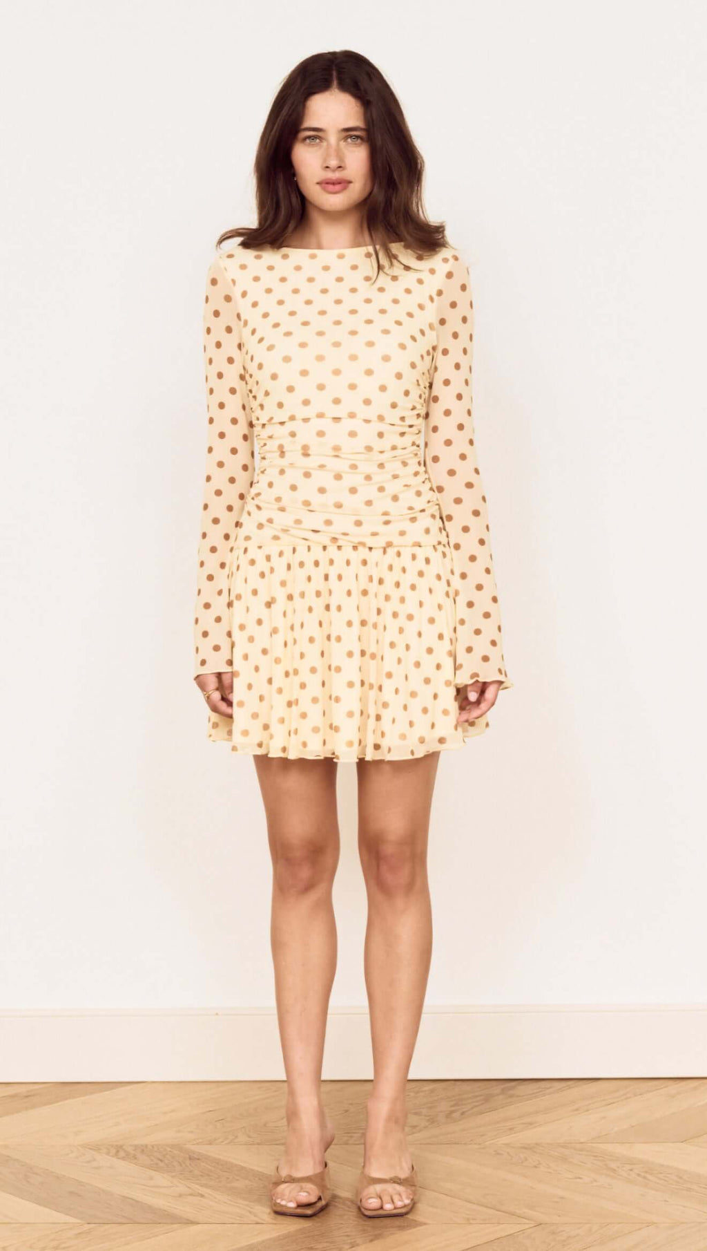 Minkpink Butter Yellow Polka Dot Mini Dress with Drop Waist in Butter Spot