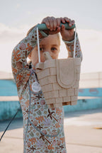 Coast Kids Silicone Beach Bucket - Clovelly Castle in tan with sage handle