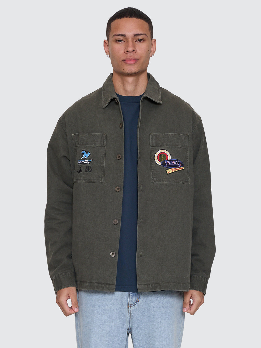 Thrills Co Against All Odds Cropped Overshirt - Oil Green in Oil Green