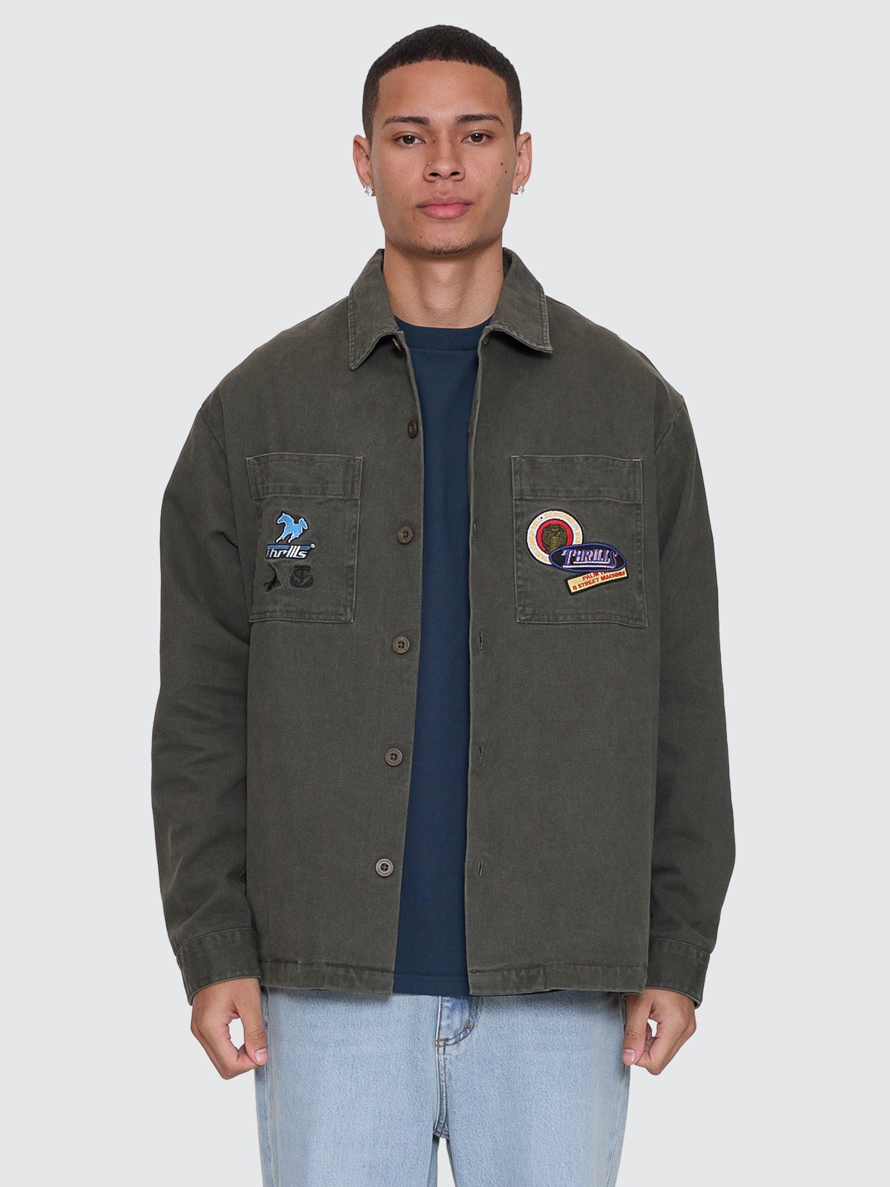 Thrills Co Against All Odds Cropped Overshirt - Oil Green in Oil Green