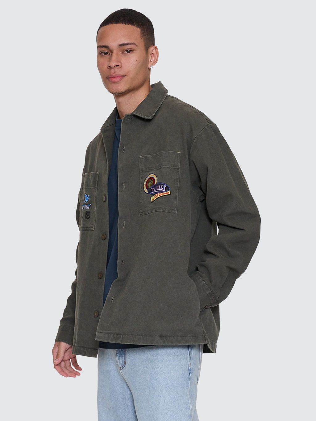 Thrills Co Against All Odds Cropped Overshirt - Oil Green in Oil Green