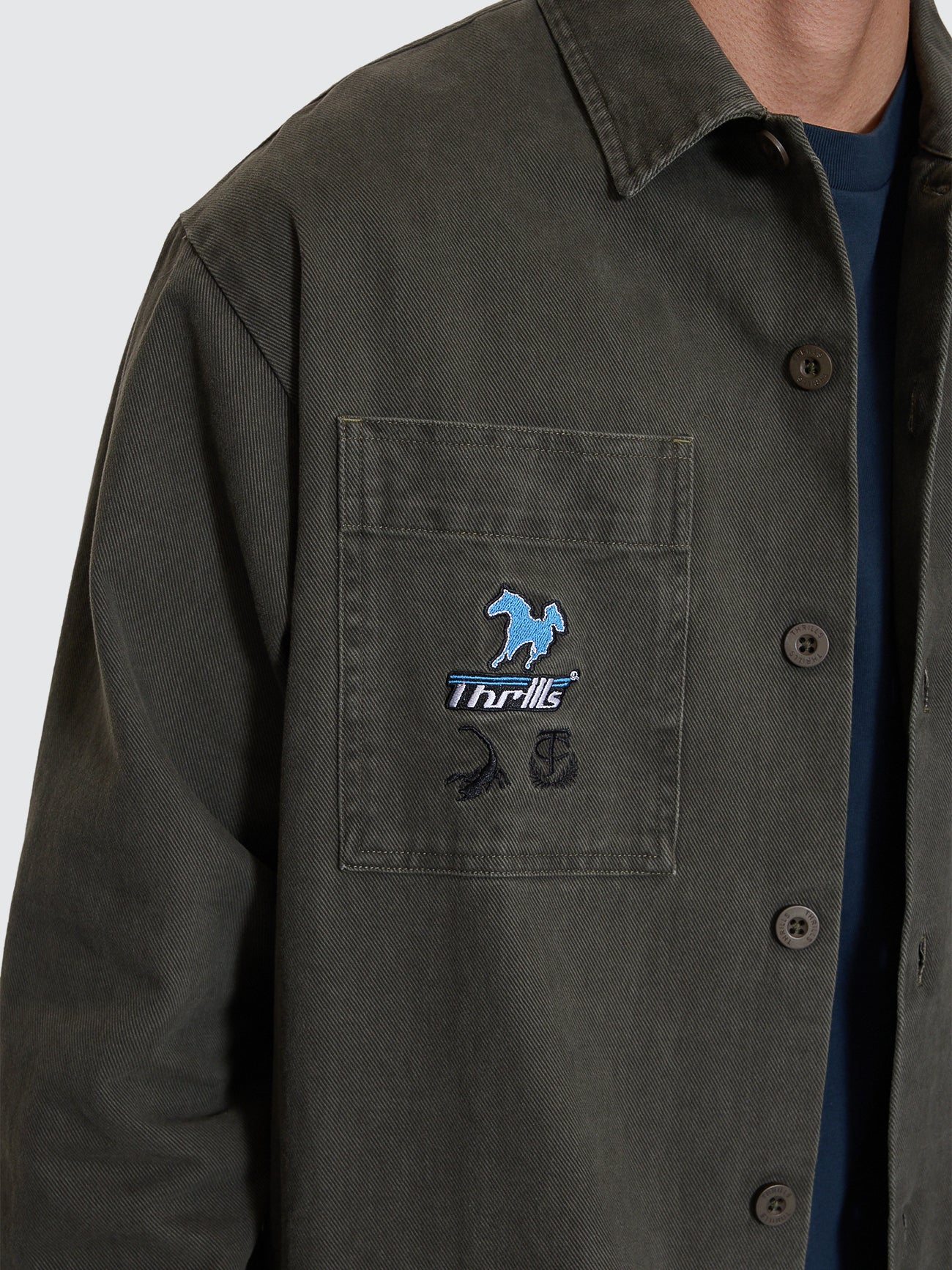 Thrills Co Against All Odds Cropped Overshirt - Oil Green in Oil Green