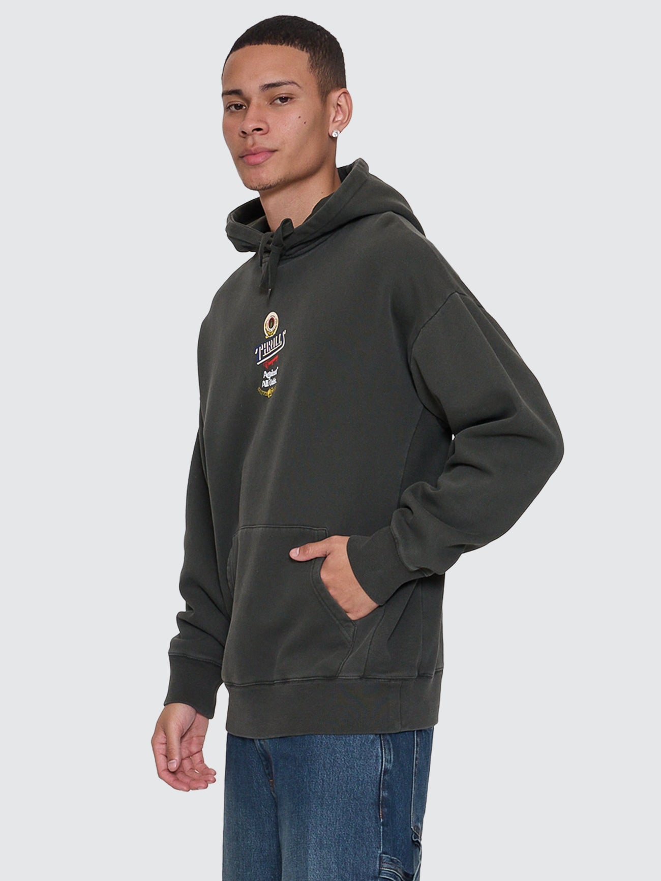 Thrills Co Against All Odds Slouch Pull On Hood - Oil Green in Oil Green