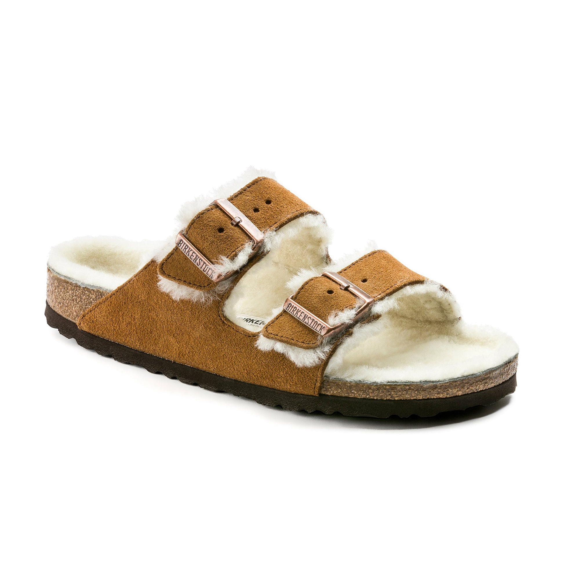 Birkenstock Arizona Shearling Mink Suede Leather/Shearling Regular in Arizona Shearling Mink