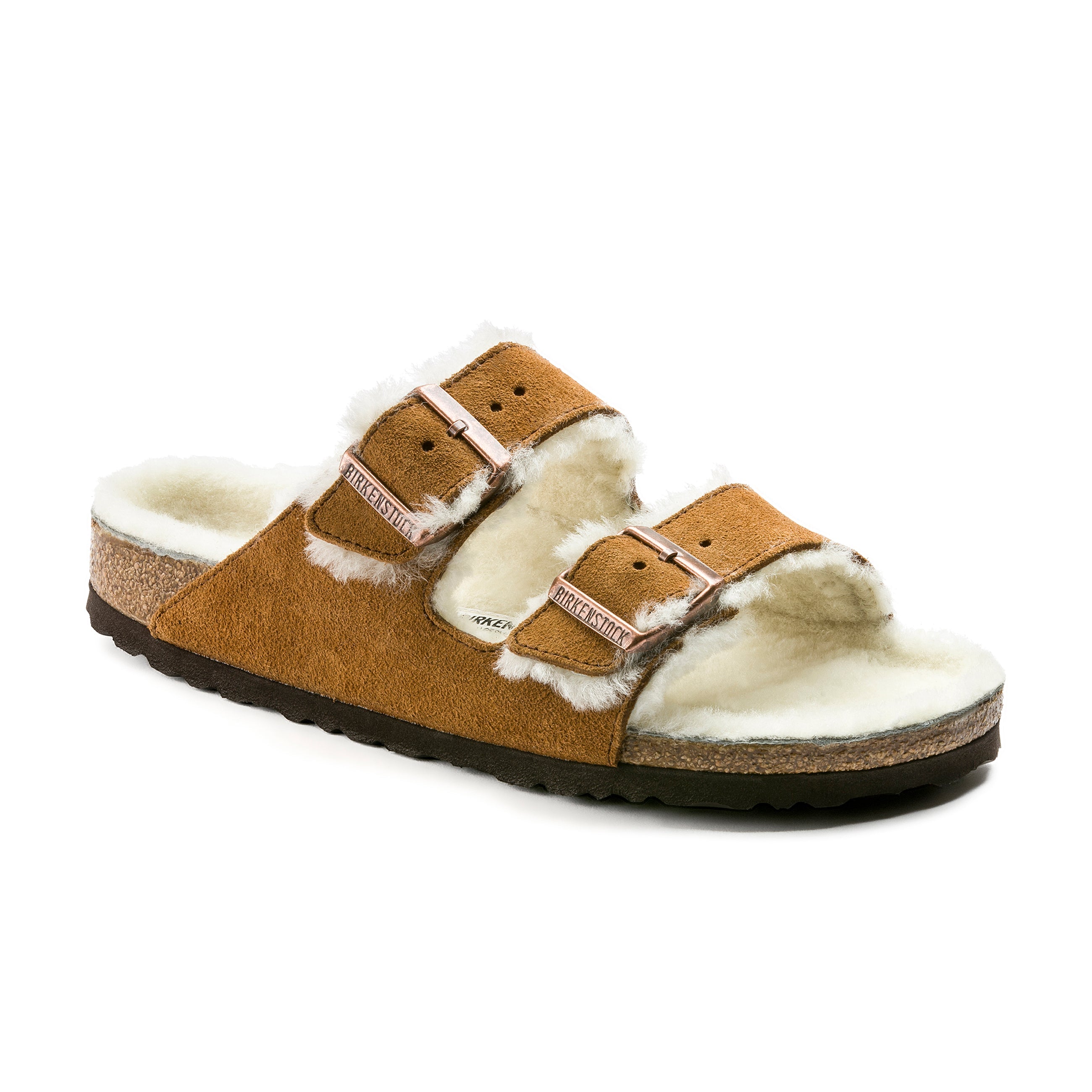 Birkenstock Arizona Shearling Mink Suede Leather/Shearling Narrow in Arizona Shearling Mink