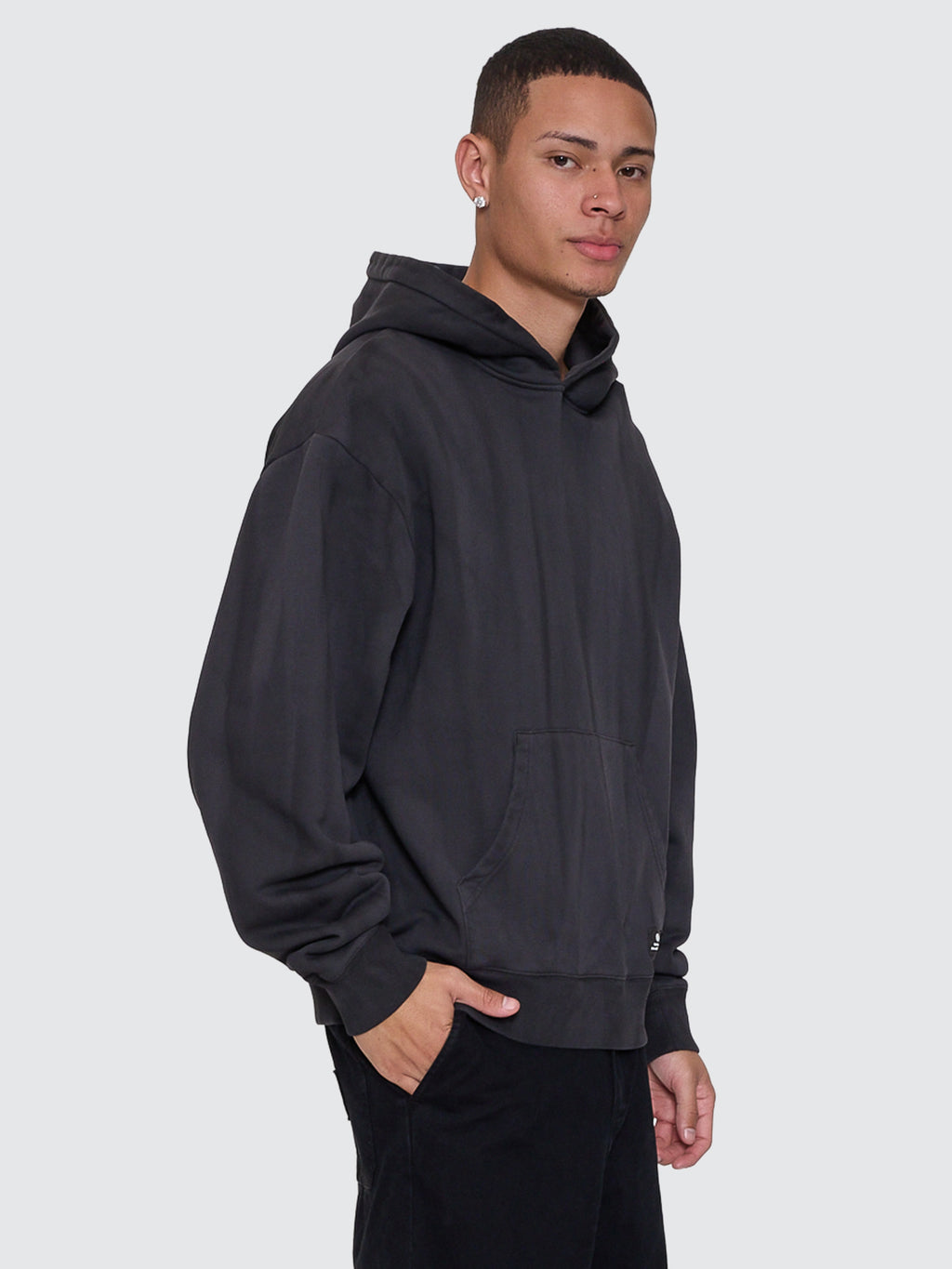 Thrills Co Arts & Industrial Slouch Pull On Cropped Hood - Sunfade Bleach Dark Charcoal in Sunfade Bleach Dark Charcoal