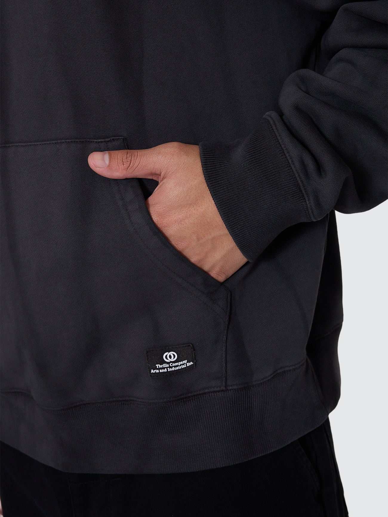 Thrills Co Arts & Industrial Slouch Pull On Cropped Hood - Sunfade Bleach Dark Charcoal in Sunfade Bleach Dark Charcoal