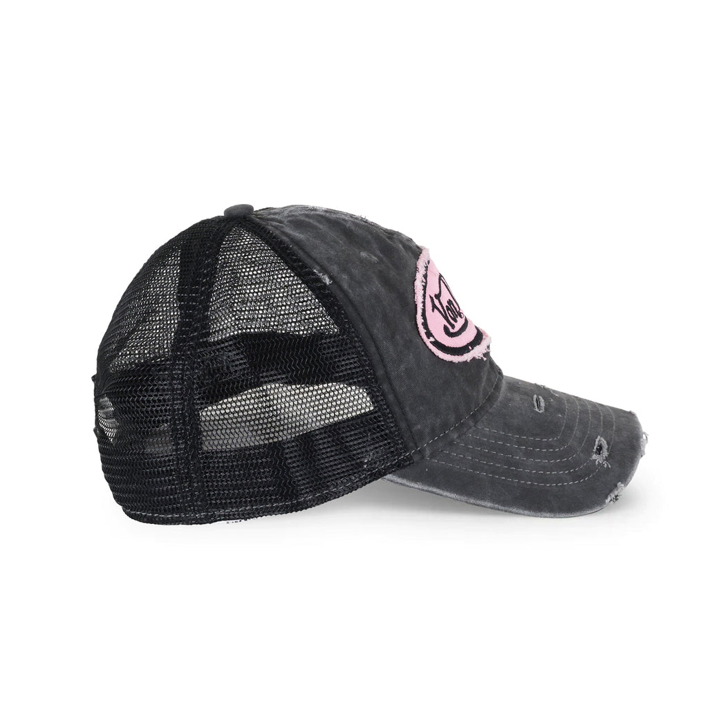 Von Dutch Distressed Trucker Hat Black Pink in Black-Pink
