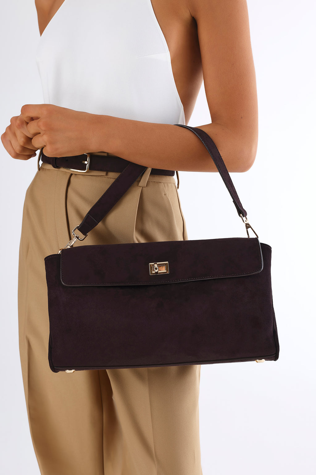 Billini VELA SHOULDER BAG in DARK CHOCOLATE SUEDE